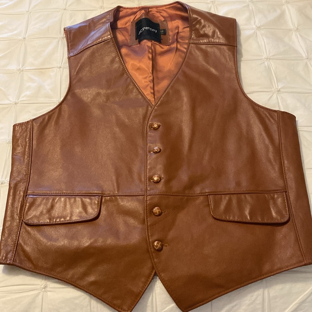 Men’s brown leather hippy biker western vest Yellowstone, cowboy Dutton